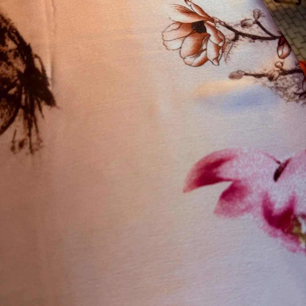 Pink Floral Silk Feel Polyester Scarf Rectangle Wrap‎ Made in China